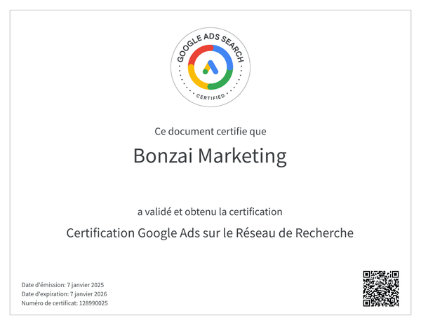 certification Google Ads Bonzai Marketing